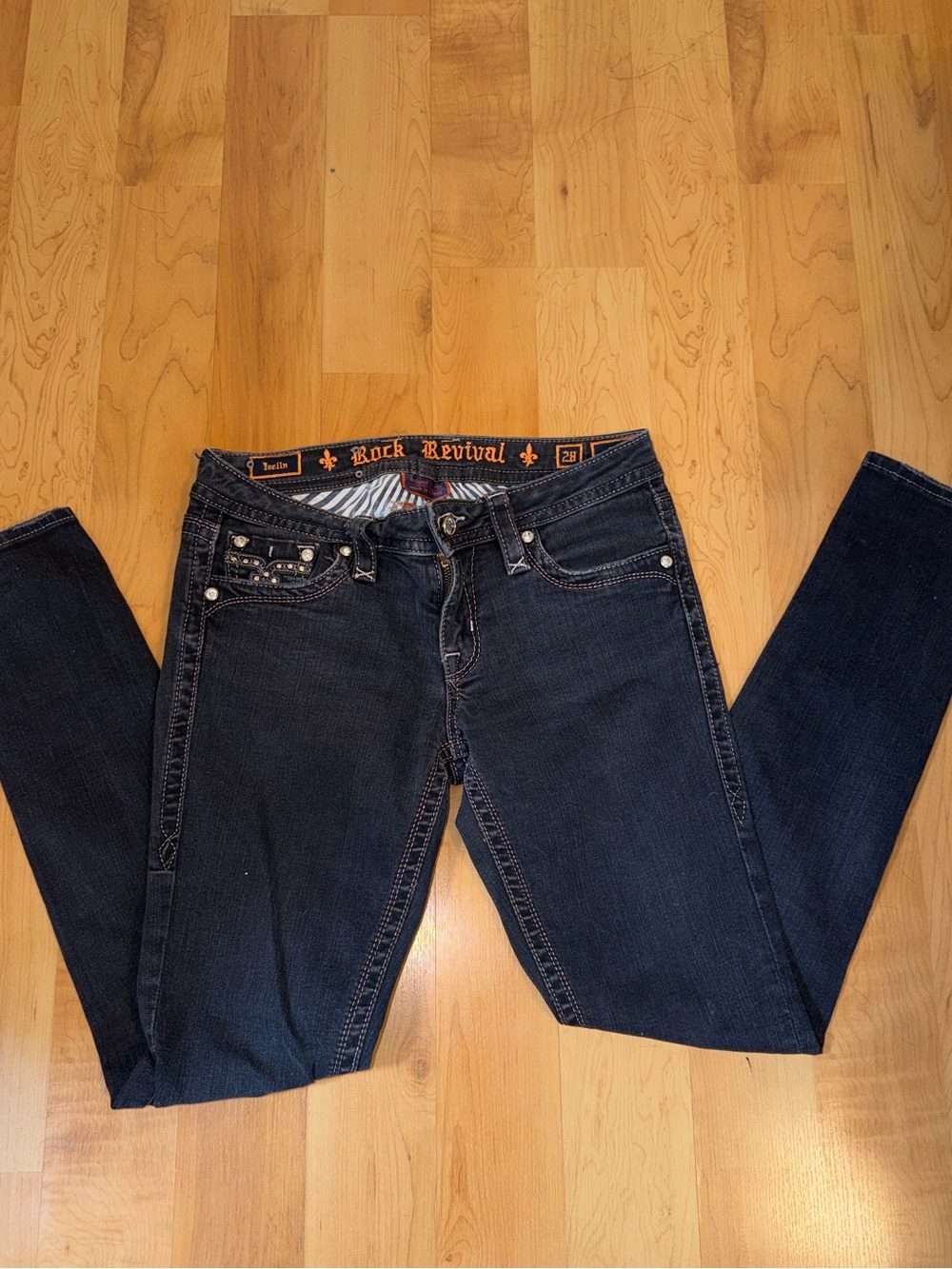 Rock Revival Black Skinny Jeans with Embellished Pockets - Picture 2 of 6